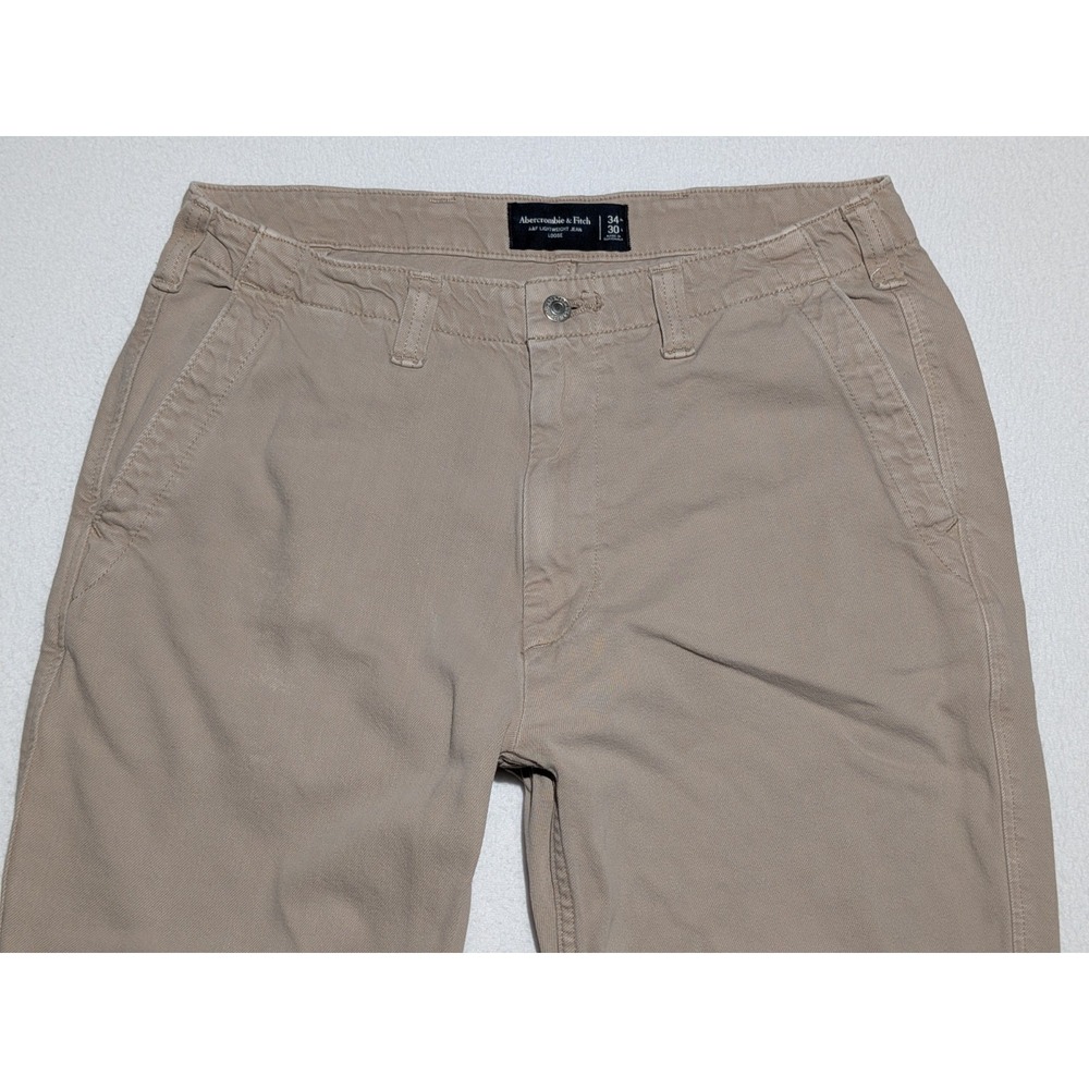 Abercrombie & Fitch Pants 34x30 Khaki Tan Straight Loose Fit Chino - Picture 2 of 15